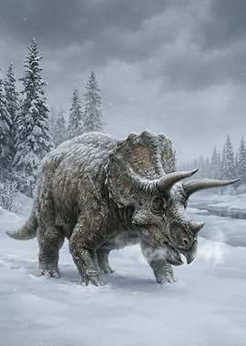 Triceratops in Winter Landscape