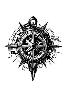 Black and White Compass Illustration