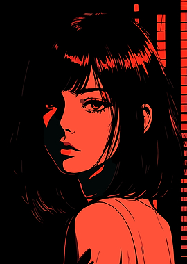Red and Black Anime Girl Portrait