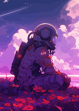 Astronaut in Flower Field