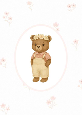 Cute Bear with Flower Crown Illustration
