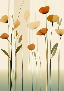 Minimalist Floral Art with Orange Poppies
