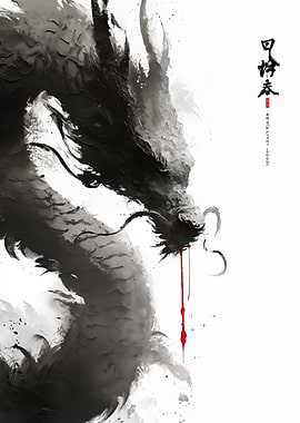 Ink Oriental Dragon with Blood