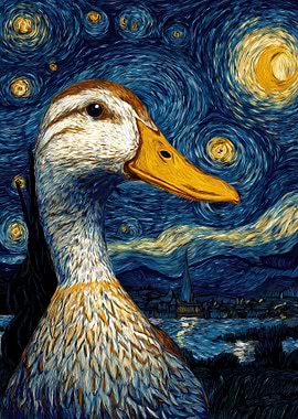 Duck in Starry Night Style