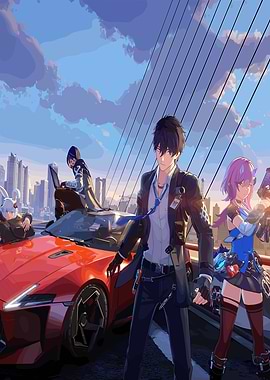 Game Characters on a Bridge with Car