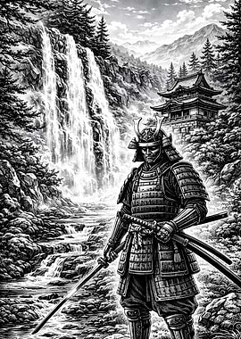 Samurai Warrior in Mountain Landscape