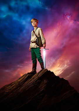 Young Warrior with Sword on Peak