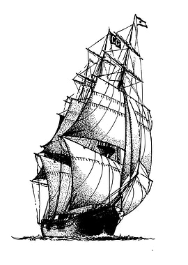 Sailing Ship Black and White Illustration