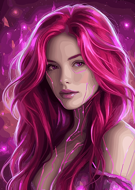 Pink-haired Woman Digital Art Portrait