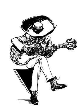 Mariachi Skeleton Playing Guitar Illustration