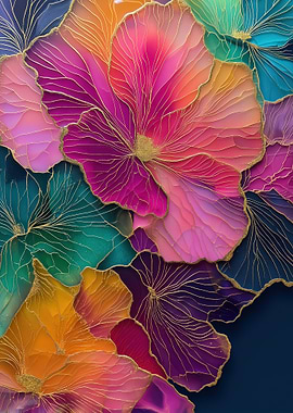 Colorful Floral Art with Gold Accents