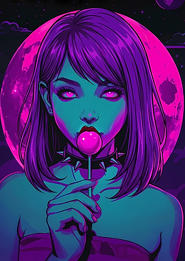 Cyberpunk Girl with Lollipop