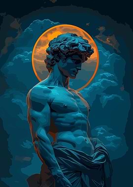 Blue Statue with Orange Halo