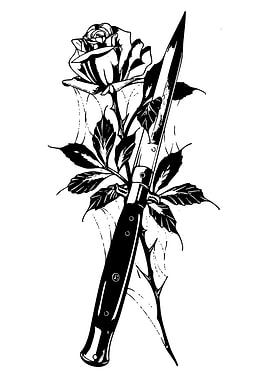 Rose and Knife Black and White