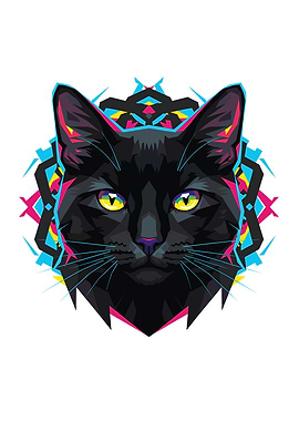 Geometric Black Cat Portrait