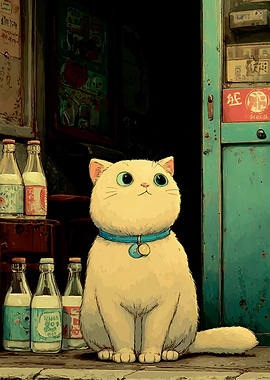 Cute Cat Near Storefront Illustration