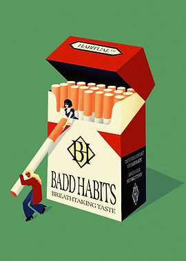 'Badd Habits' 70's Retro Cigarette Pack Illustration