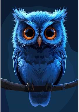 Blue Owl Perched on Branch