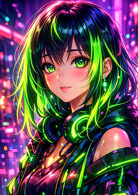 Anime Girl with Neon Green Hair
