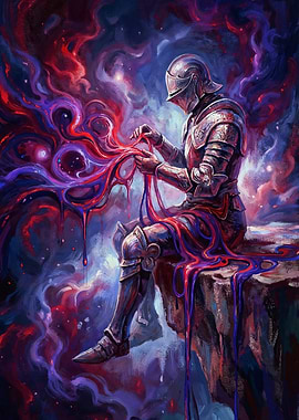 Pensive Knight with Cosmic Threads
