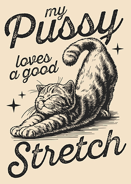 Vintage Cat Stretch Poster, Retro Cat Wall Art Print, Funny Cat Illustration Home Decor