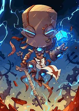 Steampunk Robot Warrior with Lightning