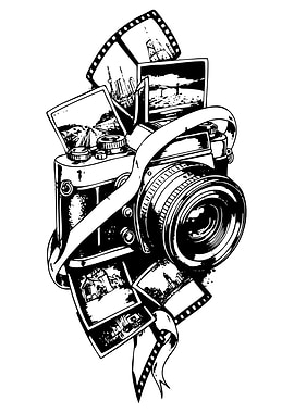 Vintage Camera and Photographs Illustration