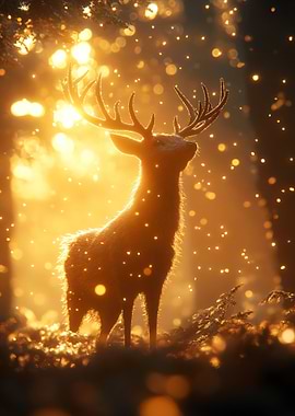 Golden Deer in Forest
