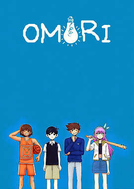 Omori game characters on blue background