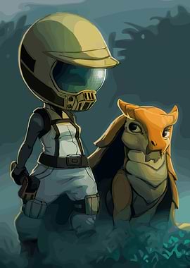 Astronaut and Alien Creature Illustration