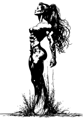 Muscular Woman Black and White Illustration