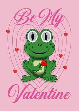 Be My Valentine Cute Frog and Rose