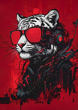 Cyberpunk Tiger with Red Glasses