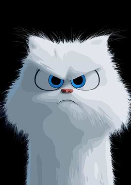 Grumpy White Cat Cartoon Portrait
