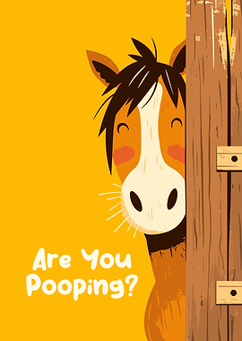 Funny Horse Peeking Cartoon Illustration
