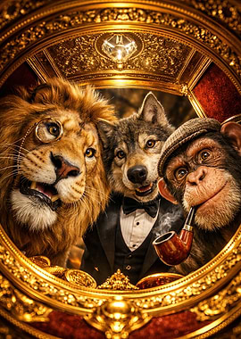 Funny Lion Wolf Chimp Whimsical wall Art