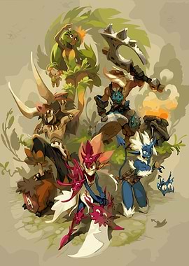 Wakfu characters group illustration