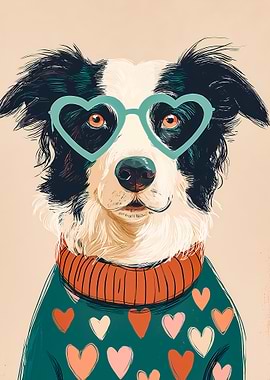 Dog with Heart Glasses and Sweater