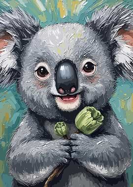 Cute Koala with Flowers Painting