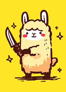 Llama with Knife on Yellow Background