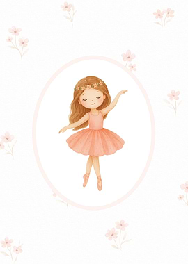 Cute Ballerina Girl with Flowers