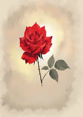 Red Rose with Leaves