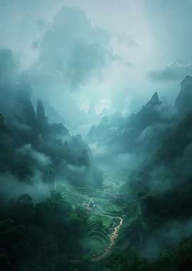 Misty Mountain Valley Landscape