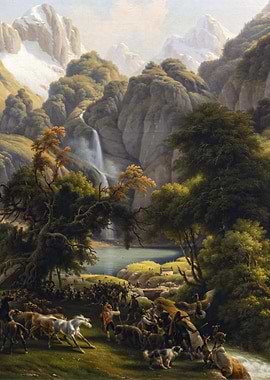 The bear hunt for the waterfall of Lake Oo, near Bagnères-de-Luchon