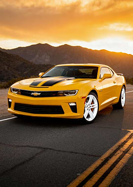 Yellow Chevrolet Camaro at Sunset