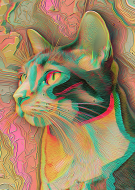 Psychedelic Trippy Cat Portrait