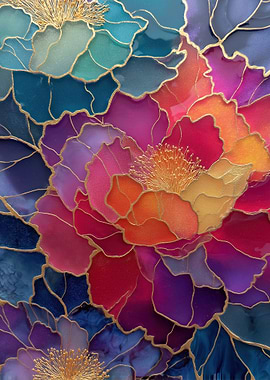 Floral Mosaic with Golden Outlines