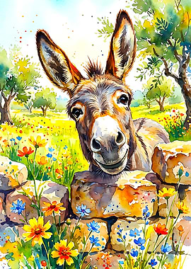 Watercolor Donkey Portrait