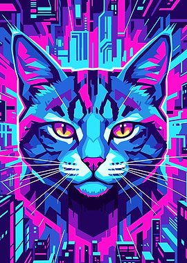 Cyberpunk Cat Cityscape