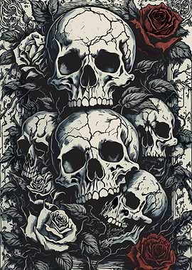 Skulls and Roses Gothic Art